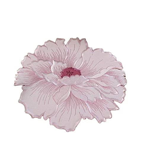Beliebte Rose Blume Stickerei Platz Tischset Stoff Kaffee Tee Untersetzer Pad Tasse Küche Deckchen Esszimmer Hochzeit Weihnachten Tischsets-Rosa,Rund 35cm von SAMCRY