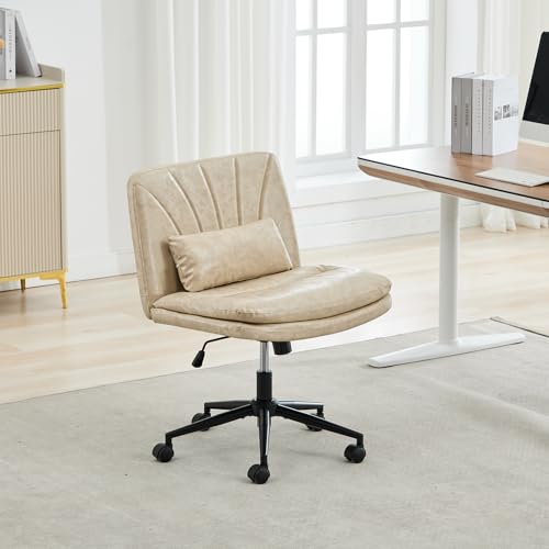 SAMERY BüRostuhl Schreibtischstuhl Drehstuhl mit Kunststoff-Leichtlaufrollen, Schminktisch Stuhl Lesesessel mit Breitem Sitzkissen, Stufenlos HöHenverstellbar, Wippfunktion, Lift SGS-geprüft (Beige) von SAMERY