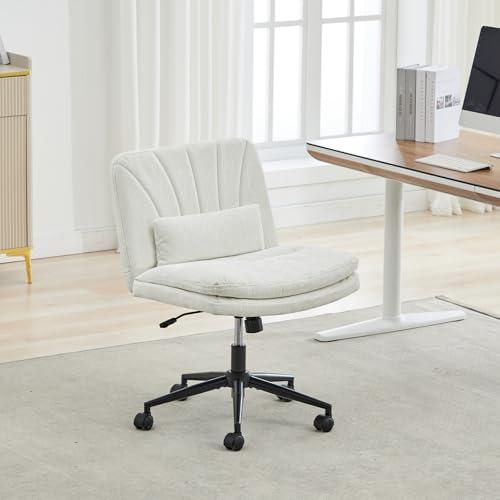 SAMERY BüRostuhl Schreibtischstuhl Drehstuhl mit Kunststoff-Leichtlaufrollen, Schminktisch Stuhl Lesesessel mit Breitem Sitzkissen, Stufenlos HöHenverstellbar, Wippfunktion, Lift SGS-geprüft (Weiß) von SAMERY
