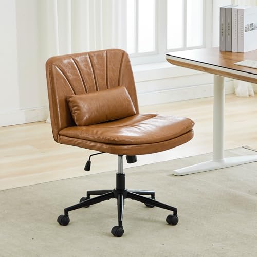 SAMERY BüRostuhl Schreibtischstuhl Drehstuhl mit Kunststoff-Leichtlaufrollen, Schminktisch Stuhl Lesesessel mit Breitem Sitzkissen, Stufenlos HöHenverstellbar, Wippfunktion, Lift SGS-geprüft (Braun) von SAMERY