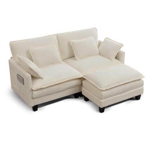 SAMERY Ecksofa Modulares Sofa Couch L Form mit Polsterhocker Big Sofa 2 Sitzer Wohnlandschaft L-Form Eckcouch Schlafsofa Wohnzimmer Schlafzimmer MöBel mit 4 Kissen (Cremeweiß, 197CM - L Form) von SAMERY