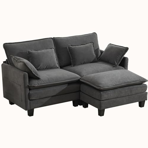 SAMERY Ecksofa Modulares Sofa Couch L Form mit Polsterhocker Big Sofa 2 Sitzer Wohnlandschaft L-Form Eckcouch Schlafsofa Wohnzimmer Schlafzimmer MöBel mit 4 Kissen (Grau, 197CM - L Form) von SAMERY