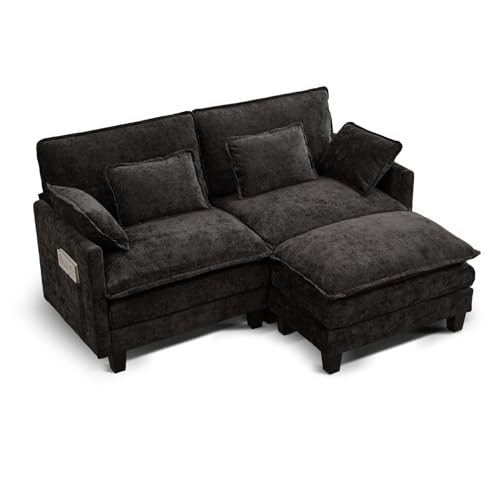 SAMERY Ecksofa Modulares Sofa Couch L Form mit Polsterhocker Big Sofa 2 Sitzer Wohnlandschaft L-Form Eckcouch Schlafsofa Wohnzimmer Schlafzimmer MöBel mit 4 Kissen (Schwarz, 197CM - L Form) von SAMERY