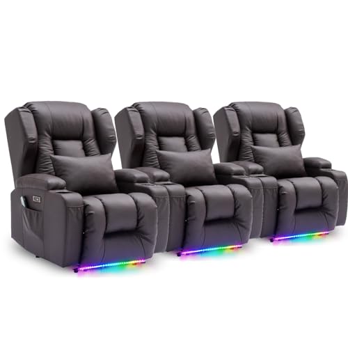 SAMERY Elektrisch Relaxsessel Fernsehsessel mit Liegefunktion Massage Heizung, Kunstleder TV Sessel Wohnzimmer Kinosessel Liegesessel mit Fußteil, USB, LED - 7815 Sessel (3, Braun) von SAMERY