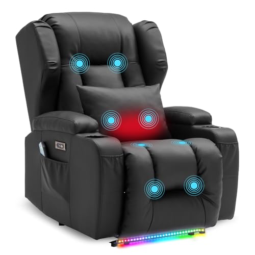 SAMERY Relaxsessel Elektrisch Massagesessel Fernsehsessel mit Liegefunktion Vibration Heizung, Relaxsessel & -liegen mit LED/USB, Kinosessel TV Sessel Wohnzimmer Schlafzimmer Schwarz 7815 von SAMERY