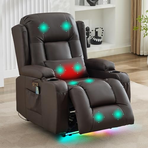 SAMERY Fernsehsessel Elektrisch Verstellbar Relaxsessel mit Liegefunktion,Massagesessel Vibration Heizung,Kunstleder TV Sessel Wohnzimmer Liegesessel Kinosessel 614 mit USB/LED,bis 150 kg (1, Braun) von SAMERY