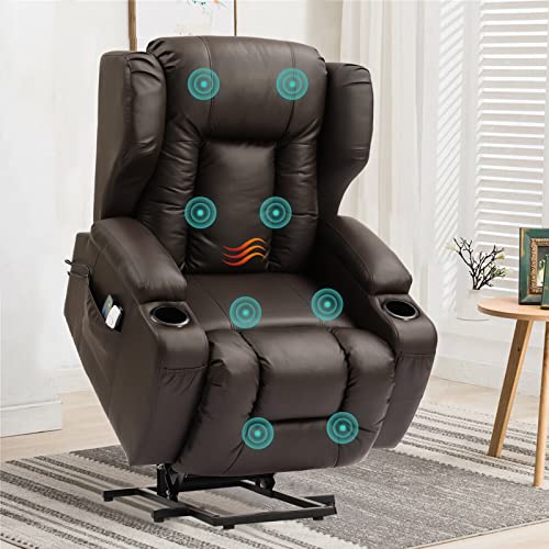 SAMERY Fernsehsessel Elektrisch Verstellbar mit Aufstehhilfe Liegefunktion Relaxsessel Massagesessel mit Massage Heizung,Fußteil,Getränkehalter,USB-Typ-C Liegen TV Sessel Wohnzimmer (1, Braun) von SAMERY