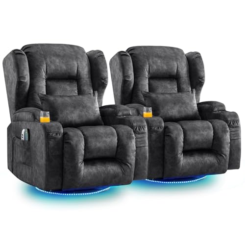 SAMERY Relaxsessel Elektrisch mit Massage & Heizung, Samt Fernsehsessel mit Liegefunktion, 270° Drehbar & 30° Wippbar, USB/LED/Typ-C – Kinosessel TV Sessel Sofa Chair für Wohnzimmer (2, Grau) 7038 von SAMERY