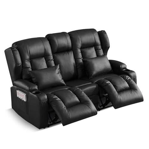 SAMERY Relaxsessel mit Liegefunktion Fernsehsessel Manuell Verstellbar, Zweisitzer Sofa Kinosessel 2 Sitzer Sofa TV Sessel Heimkino mit Getränkehalter/Schublade/Buchse, Kunstleder von SAMERY