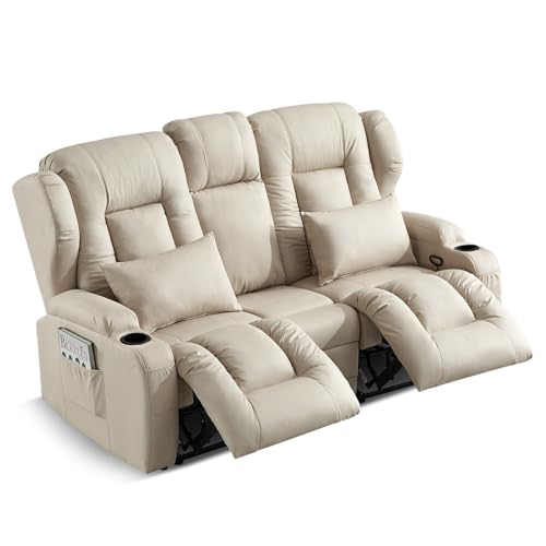 SAMERY Relaxsessel mit Liegefunktion Fernsehsessel Manuell Verstellbar, Zweisitzer Sofa Kinosessel 2 Sitzer Sofa TV Sessel Heimkino mit Getränkehalter/Schublade/Buchse, Stoffbezug von SAMERY