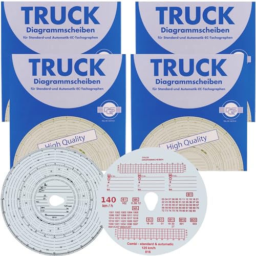 4x 100x Diagrammscheiben Tachoscheiben 140kmh km/h für Fahrtenschreiber 140-24 von SAMETRUCK