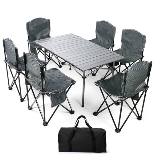 Outdoor-Klapptisch, Stuhl, Camping-Set, tragbarer Grill-Picknicktisch, wasserdicht, faltbar, langlebig, Klapptisch, Schreibtisch, für 6 Personen, Schwarz von SAMEZA