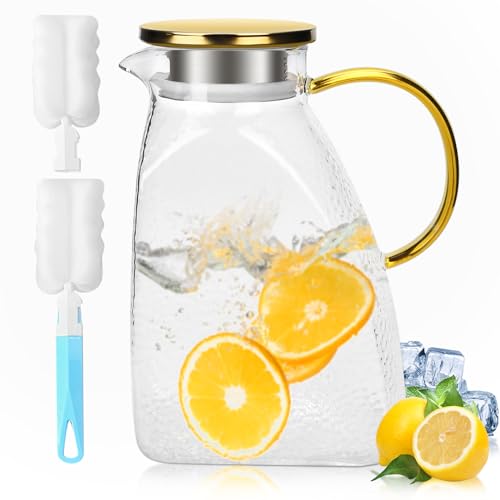 SAMISO Glaskaraffe,wasserkaraffe mit deckel 1,8L,Glaskanne,Glasflasche mit Becherbürste,Hitzebeständig Wasserkocher,Saft Krug,Wasserkrug Glaskrug für DIY Getränke,Saft,Tee,Milch (1.8) von SAMISO