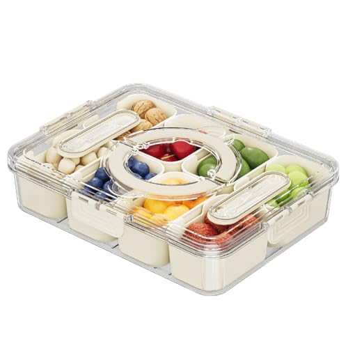 SAMKING Snackbox mit 8 Fächern, Snackteller mit Deckel und Griff, Organizer für Gewürze, Süßigkeiten, Früchte, Nüsse von SAMKING