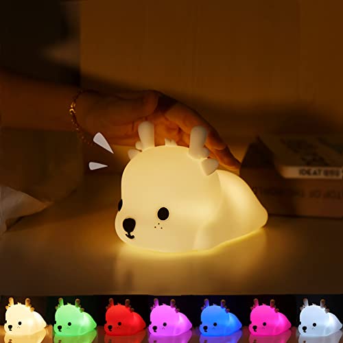 SAMLAK Hirsch Elch Nachtlicht Baby, Led Silicon Nachtttischlampe mit 7 Lichtwechsel und Tap Control USB Silicon Schlaflichter für Mädchen Jungen Kinderzimmer Deko Halloween Weihnachten Geschenke von SAMLAK