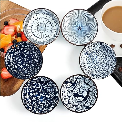 SAMLAK Keramik Dipschalen, Gewürzschalen Klein, Soja Saucenschälchen, Dipschälchen, sushi set, Snackschalen & Dipschalen,Snackschalen Set 6er, 10.3 cm knabberschalen von SAMLAK