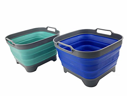 SAMMART 10 l zusammenklappbare Geschirrpfanne mit Abtropfstöpsel – faltbares Waschbecken – tragbare Geschirrwaschwanne – platzsparende Küchenaufbewahrung (Purpurblau+Türkisblau (2er-Set)) von SAMMART
