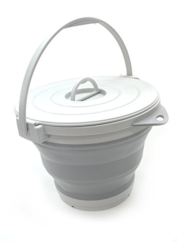 SAMMART 10L (2.64Gallon) Collapsible Fishing Bucket with Locking Lid - Foldable Round Tub - Portable Plastic Water Pail - Space Saving Outdoor Waterpot (Grau) von SAMMART