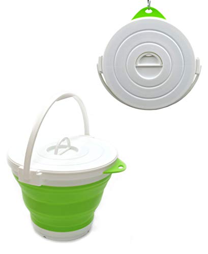 SAMMART 10L Collapsible Fishing Bucket with Locking Lid Portable Water Pail-Space Saving Outdoor Waterpot (Grün) von SAMMART