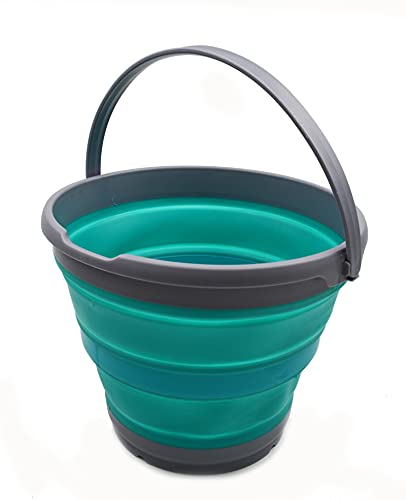 SAMMART 10L Collapsible Plastic Bucket - Foldable Round Tub - Portable Fishing Water Pail - Space Saving Outdoor Waterpot, Size 33cm Dia (1, Grau/Bläulich-Grün) von SAMMART