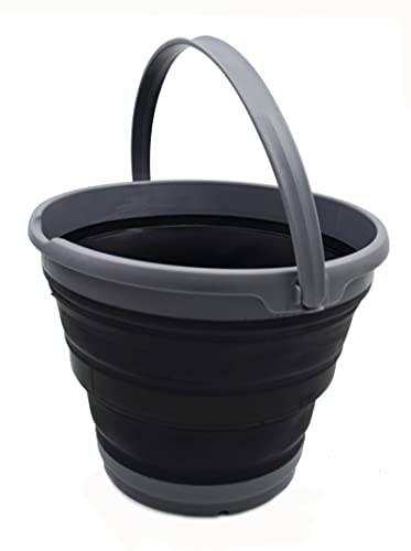 SAMMART 10L Collapsible Plastic Bucket - Foldable Round Tub - Portable Fishing Water Pail - Space Saving Outdoor Waterpot, Size 33cm Dia (1, Grau/Schwarz) von SAMMART