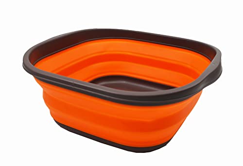 SAMMART 10L Collapsible Tub - Foldable Dish Tub - Portable Washing Basin - Space Saving Plastic Washtub (Braun/Orange, 1) von SAMMART