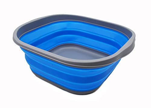 SAMMART 10L Collapsible Tub - Foldable Dish Tub - Portable Washing Basin - Space Saving Plastic Washtub (Dunkelgrau/Blau, 1) von SAMMART