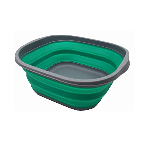 SAMMART 10L Collapsible Tub - Foldable Dish Tub - Portable Washing Basin - Space Saving Plastic Washtub (Dunkelgrau/Blaugrün, 1) von SAMMART