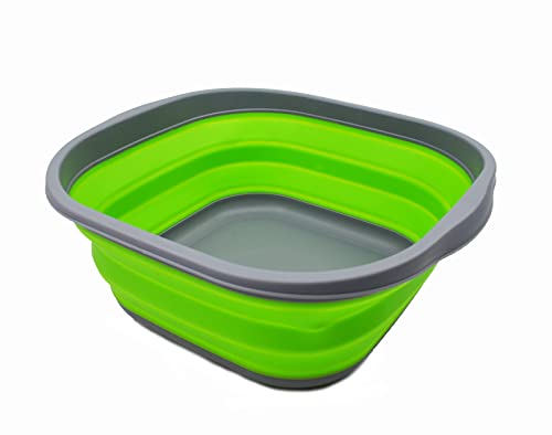 SAMMART 10L Collapsible Tub - Foldable Dish Tub - Portable Washing Basin - Space Saving Plastic Washtub (Dunkelgrau/Grün, 1) von SAMMART