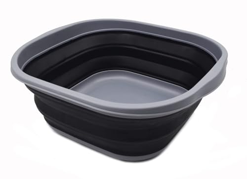 SAMMART 10L Collapsible Tub - Foldable Dish Tub - Portable Washing Basin - Space Saving Plastic Washtub (Dunkelgrau/Schwarz, 1) von SAMMART