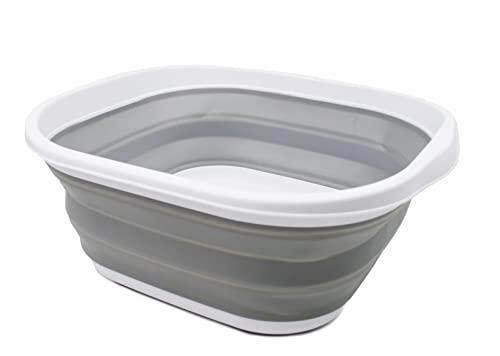 SAMMART 10L Collapsible Tub - Foldable Dish Tub - Portable Washing Basin - Space Saving Plastic Washtub (Weiß/Grau, 1) von SAMMART