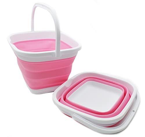 SAMMART 10L Faltbarer, rechteckiger, praktischer Korb/Eimer (Weiß/Rosa (2er-Set)) von SAMMART