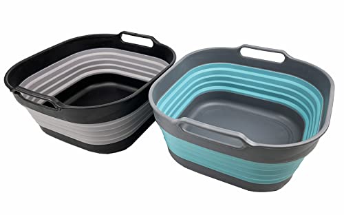SAMMART 10L zusammenklappbare Geschirrpfanne – faltbares Waschbecken – tragbare Geschirrspülwanne – platzsparendes Küchenablage (Legierungsgrau + Kristallblau) von SAMMART
