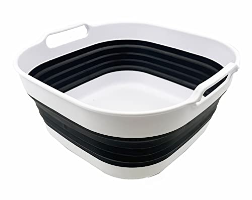 SAMMART 10L zusammenklappbare Kunststoff-Spülpfanne – faltbares Waschbecken – tragbare Geschirrspülwanne – platzsparende Küchenablage (Weiß/Kohleschwarz) von SAMMART
