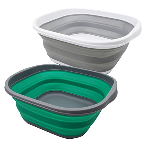 SAMMART 10L zusammenklappbare Wanne – Faltbare Geschirrwanne – tragbares Waschbecken – platzsparende Kunststoff-Waschwanne (Bläulich-Grün + Grau) von SAMMART