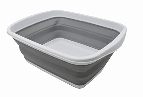 SAMMART 10L zusammenklappbare Wanne – Faltbare Spülwanne – Tragbares Waschbecken – Platzsparende Kunststoff-Waschwanne (Weiß/Grau, 1) von SAMMART