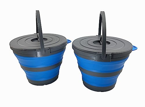 SAMMART 10L zusammenklappbarer Angeleimer mit verschließbarem Deckel–Faltbare runde Wanne–tragbarer Wassereimer aus Kunststoff–platzsparender Wassertopf für den Außenbereich (Grau/Blau (2er-Set)) von SAMMART