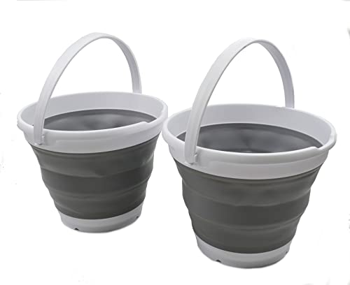 SAMMART 10L zusammenklappbarer Kunststoffeimer – Faltbare runde Wanne – tragbarer Wassereimer zum Angeln – platzsparend. Größe 31 cm Durchmesser (Weiß/Grau (2er-Set)) von SAMMART