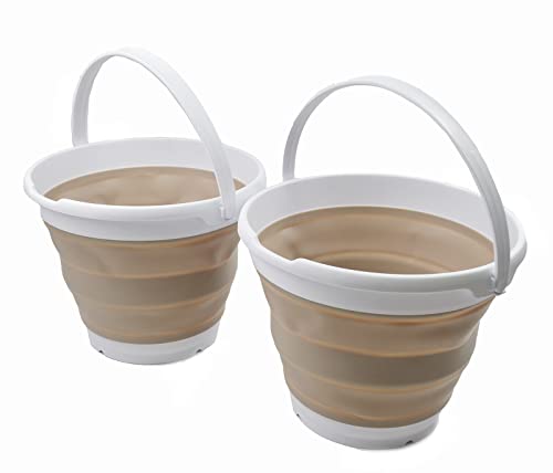 SAMMART 10L zusammenklappbarer Kunststoffeimer – Faltbare runde Wanne – tragbarer Wassereimer zum Angeln – platzsparend. Größe 31 cm Durchmesser (Weiß/Latte (2er-Set)) von SAMMART