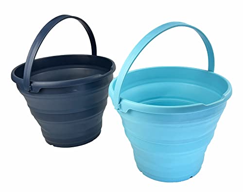 SAMMART 10L zusammenklappbarer Kunststoffeimer – Faltbare runde Wanne – tragbarer Wassereimer zum Angeln – platzsparender Wassertopf für den Außenbereich (Jade + Blattblau (2er-Set)) von SAMMART
