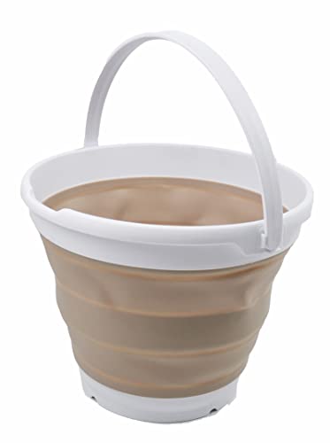 SAMMART 10L zusammenklappbarer Plastikeimer - Faltbare runde Wanne - Tragbarer Wassereimer zum Angeln - Platzsparender Outdoor-Wassertopf. Größe 31cm Durchmesser (Weiß/Latte, 1) von SAMMART