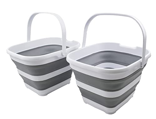 SAMMART 10L zusammenklappbarer rechteckiger praktischer Korb/Eimer (Weiß/Grau (2er-Set)) von SAMMART