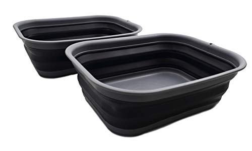 SAMMART 12L-2er-Set zusammenklappbare Wanne - Faltbare Spülwanne - Tragbares Waschbecken - Platzsparende Kunststoff-Waschwanne (Grey/Black) von SAMMART