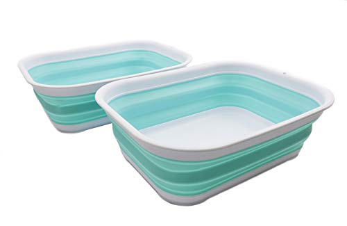 SAMMART 12L - 2er-Set zusammenklappbare Wanne - Faltbare Spülwanne - Tragbares Waschbecken - Platzsparende Kunststoff-Waschwanne (Weiß/Seegrün (2er-Set)) von SAMMART