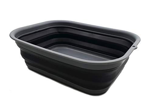 SAMMART 12L Collapsible Tub - Foldable Dish Tub - Portable Washing Basin - Space Saving Plastic Washtub (Grey/Black) von SAMMART