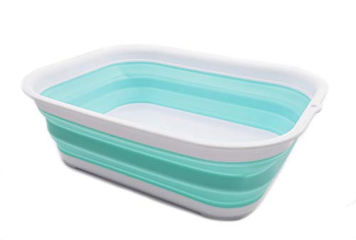 SAMMART 12L Collapsible Tub - Foldable Dish Tub - Portable Washing Basin - Space Saving Plastic Washtub (White/Lake Green) von SAMMART