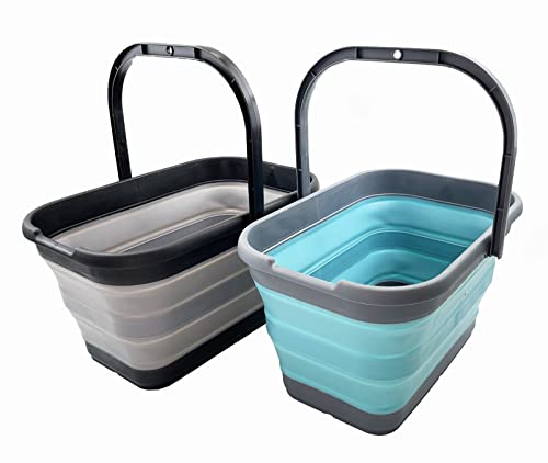 SAMMART 12L Faltbarer rechteckiger handlicher Eimer (Legierungsgrau + Kristallblau (2er-Set)) von SAMMART