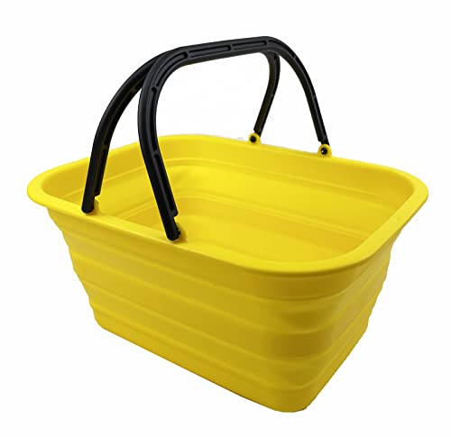 SAMMART 12L zusammenklappbare Wanne mit Griff – tragbarer Outdoor-Picknickkorb/Krater – Faltbare Einkaufstasche – platzsparender Aufbewahrungsbehälter (Gold-gelb) von SAMMART