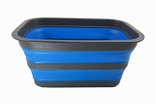 SAMMART 12L zusammenklappbare Wanne – tragbares Picknick-Tablett für den Außenbereich – tragbares Waschbecken – platzsparende Kunststoff-Waschwanne (Grau/Blau) von SAMMART