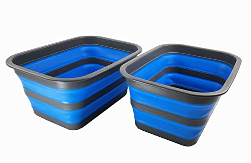 SAMMART 12L zusammenklappbare Wanne – tragbares Picknick-Tablett für den Außenbereich – tragbares Waschbecken – platzsparende Kunststoff-Waschwanne (Grau/Blau (2er-Set)) von SAMMART